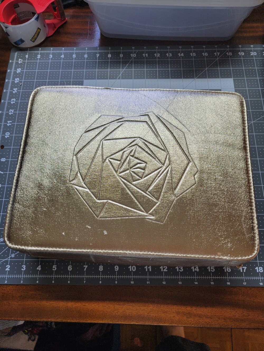 Lancôme Metallic Gold Rose Embossed Zip Makeup Case